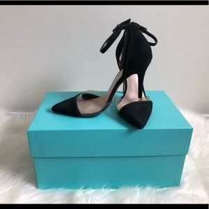 Black Suede Ankle Strap Stiletto Heels